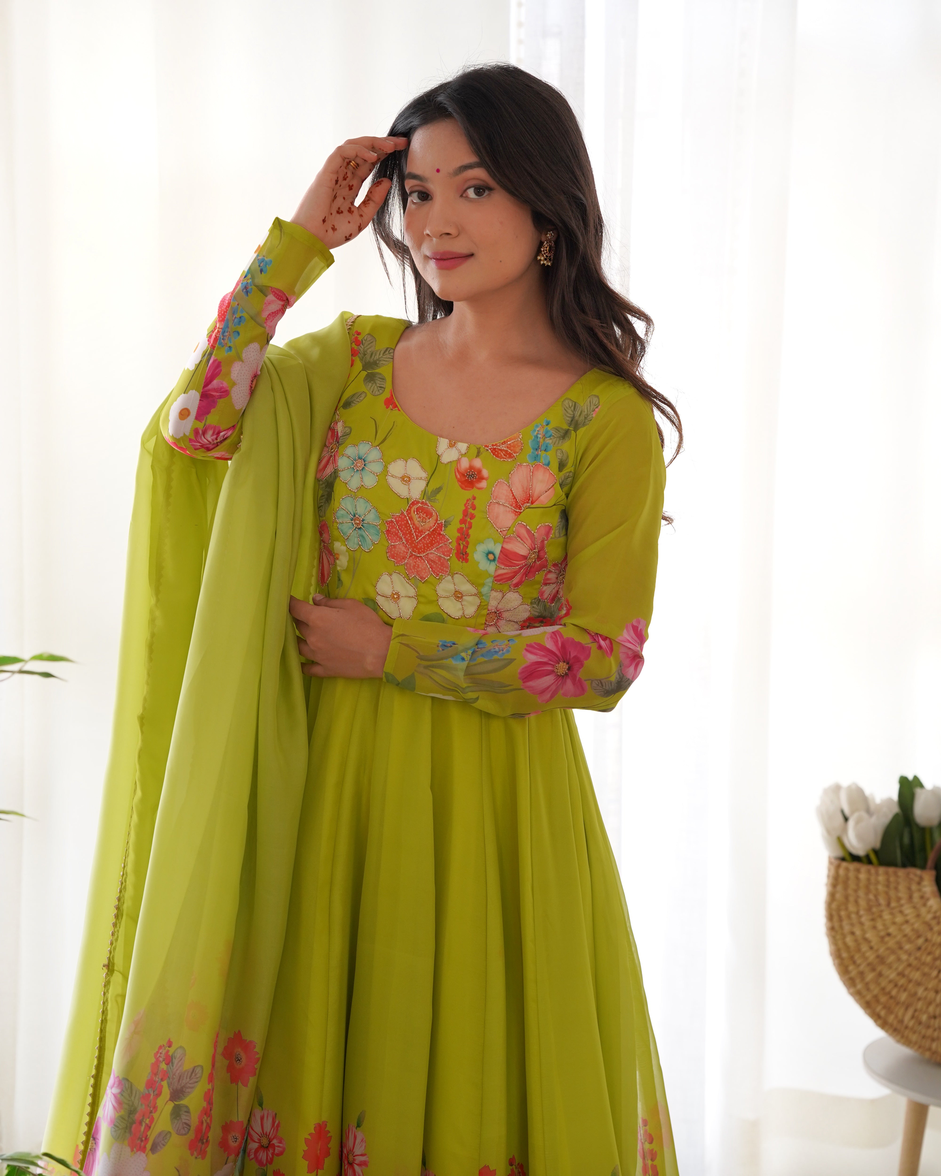 HEAVY PURE SOFT  ORGANJA SILK PRINT GOWN
