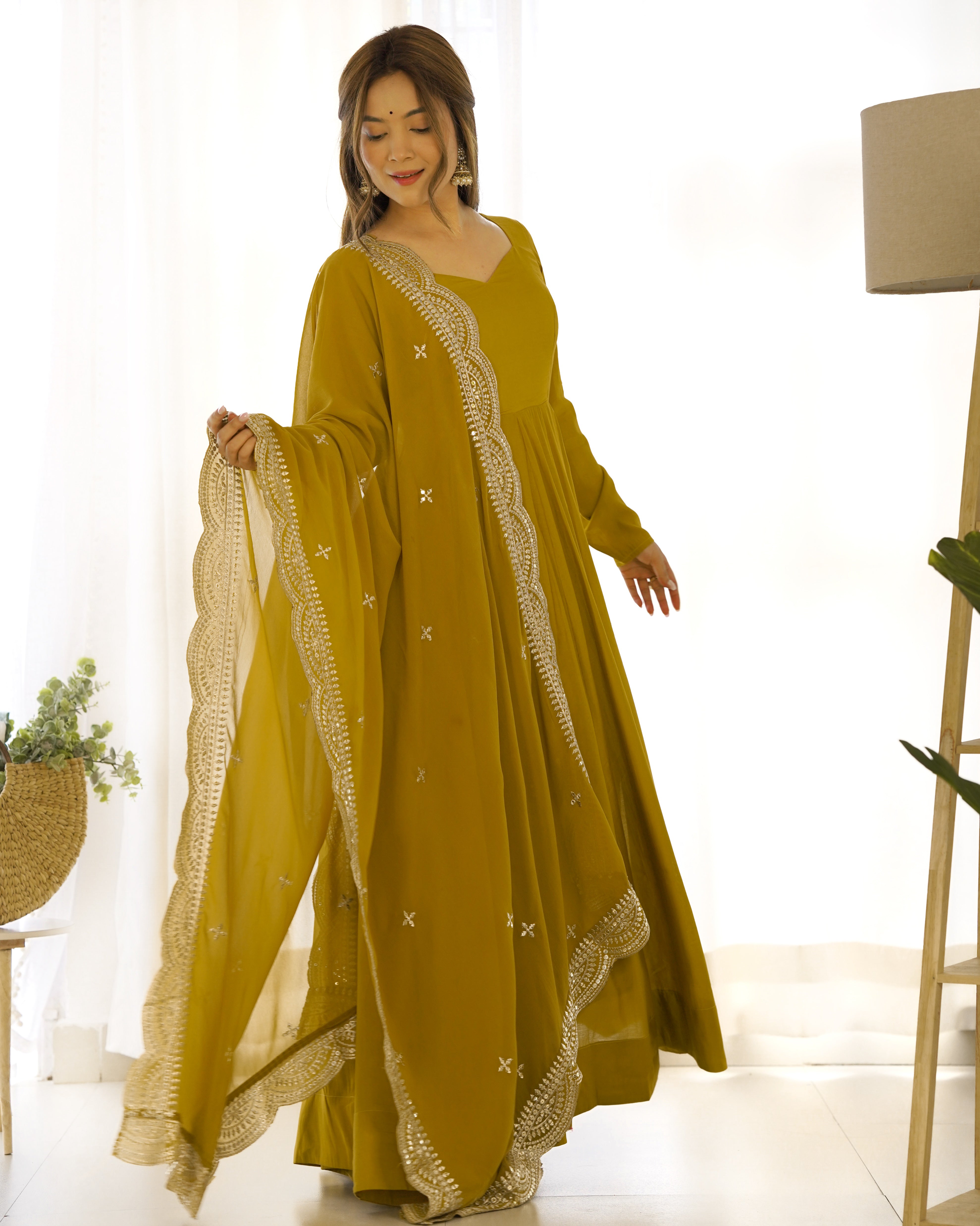 HEAVY PURE ROMANSILK  CHANDERI FABRIC GOWN