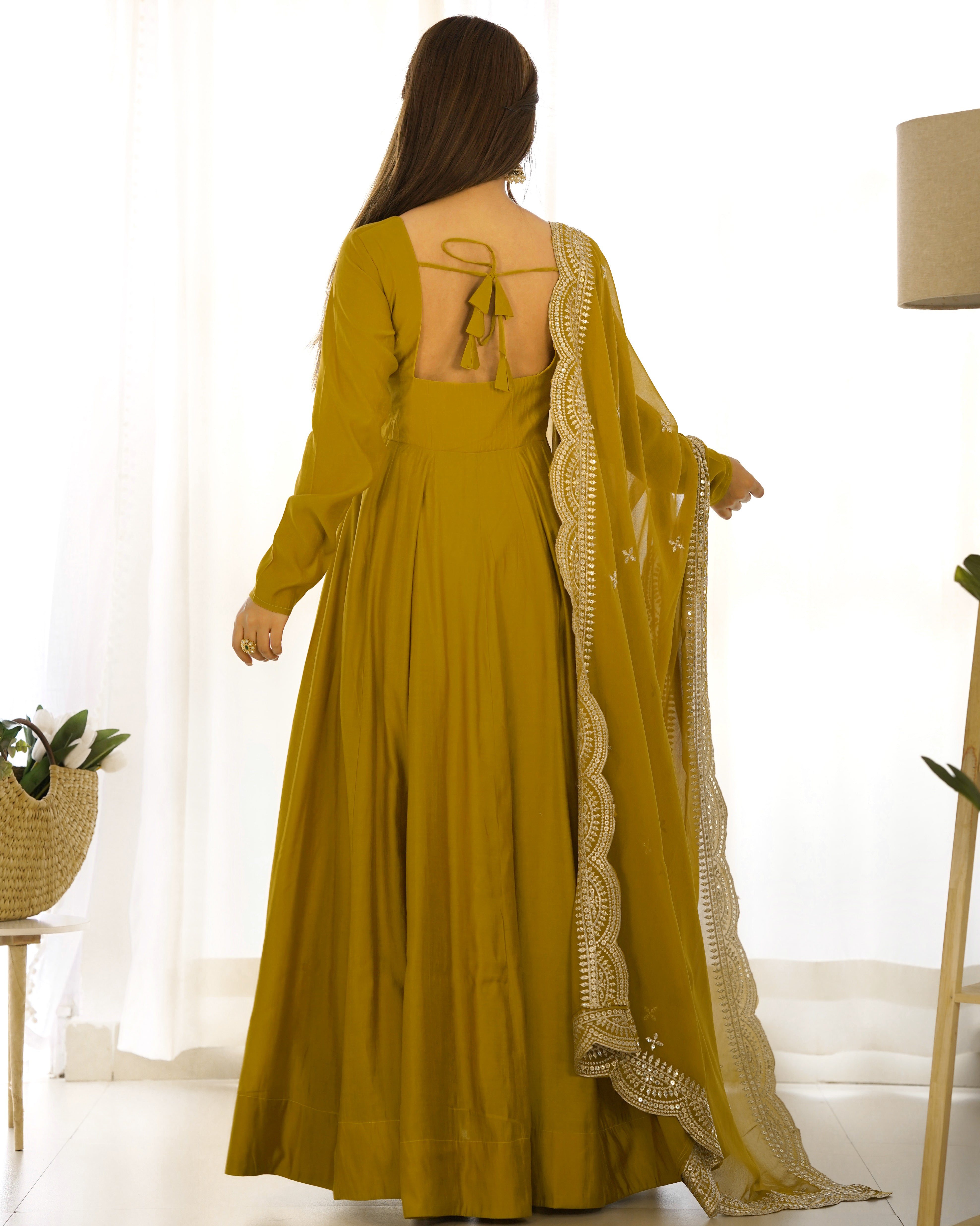 HEAVY PURE ROMANSILK  CHANDERI FABRIC GOWN