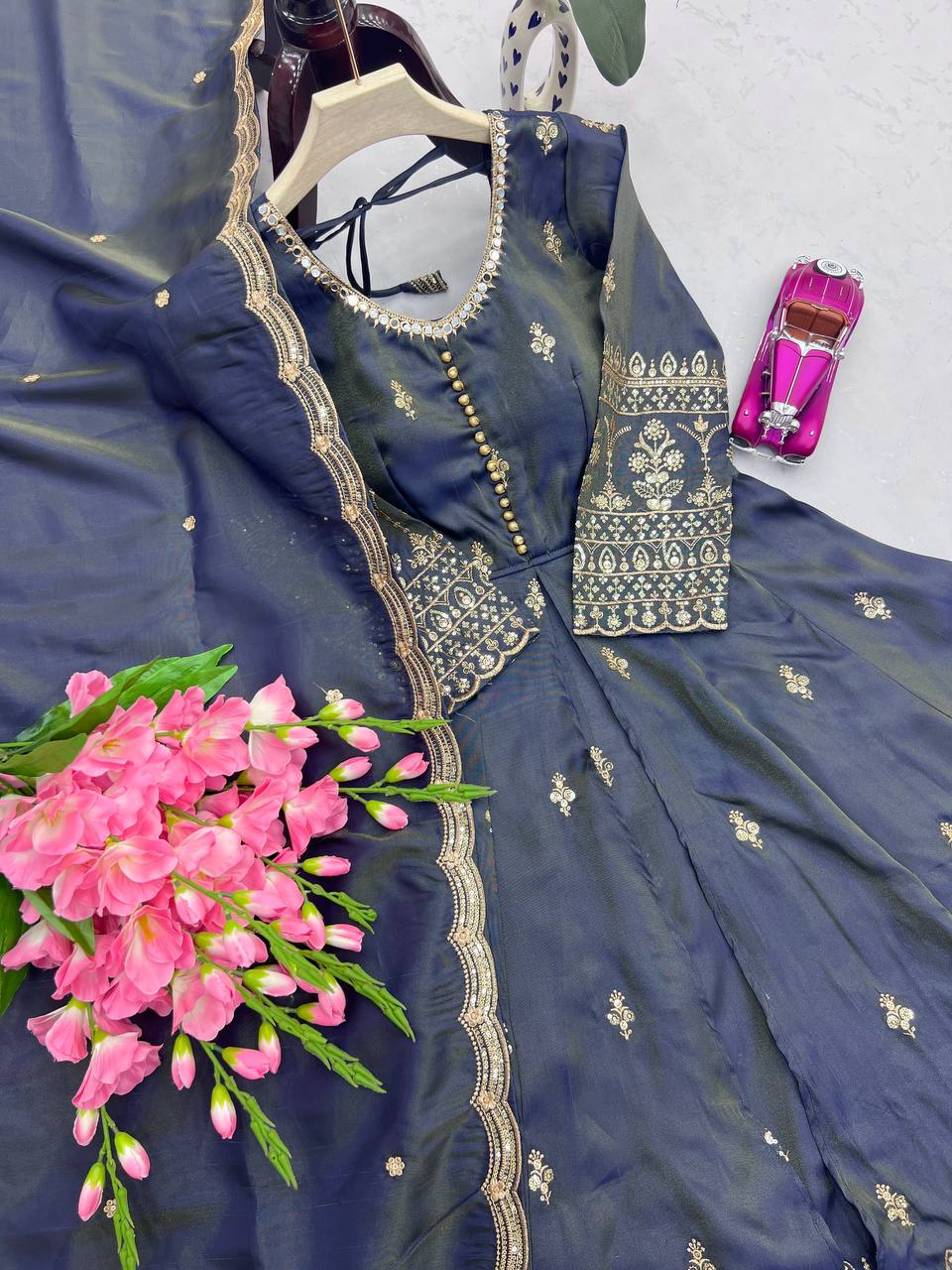 Suit LahengaN And Dupatta with Embroidery Sequins Work With Real Mirro