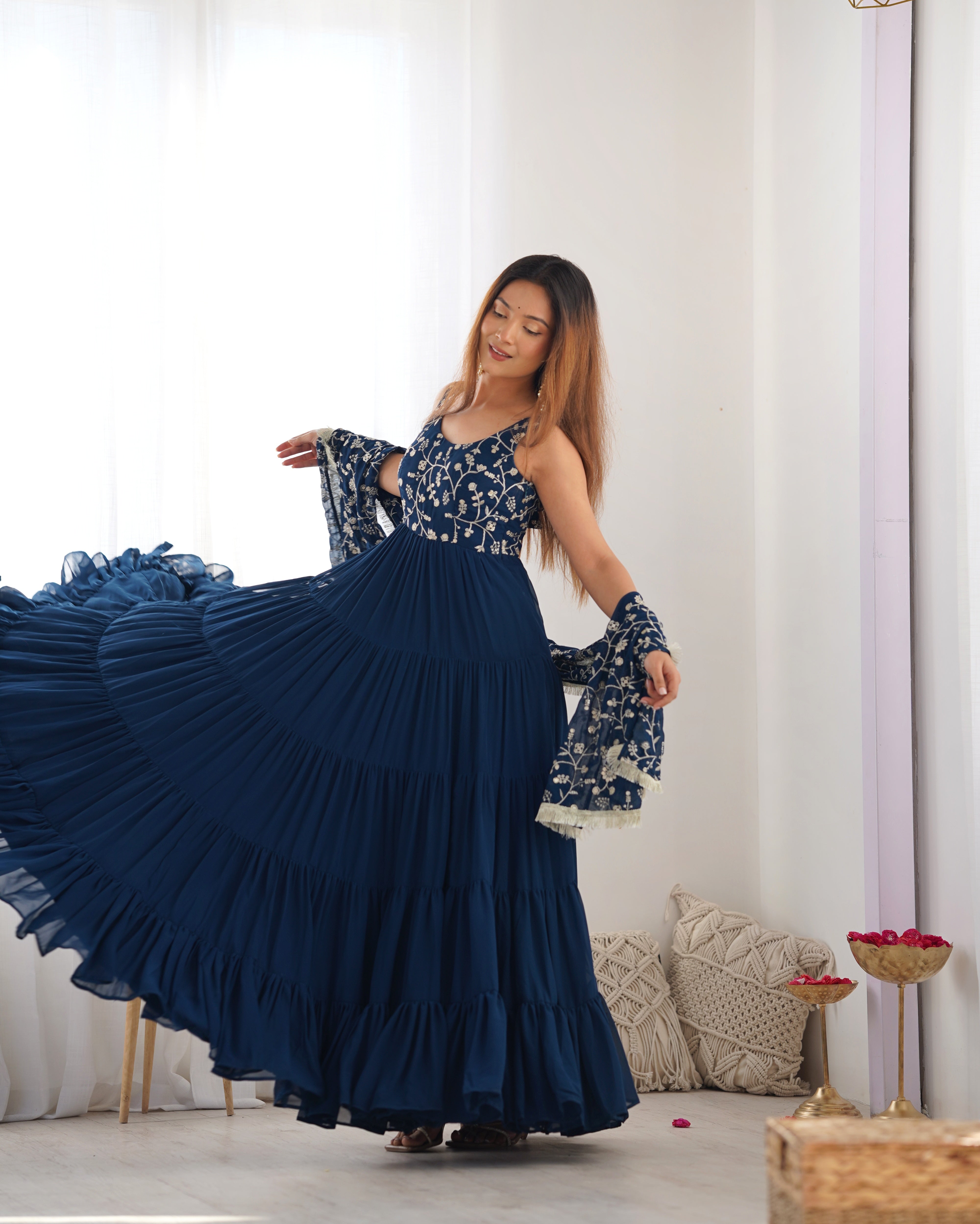 PURE SOFT FOX GEORGETTE  FABRIC GOWN