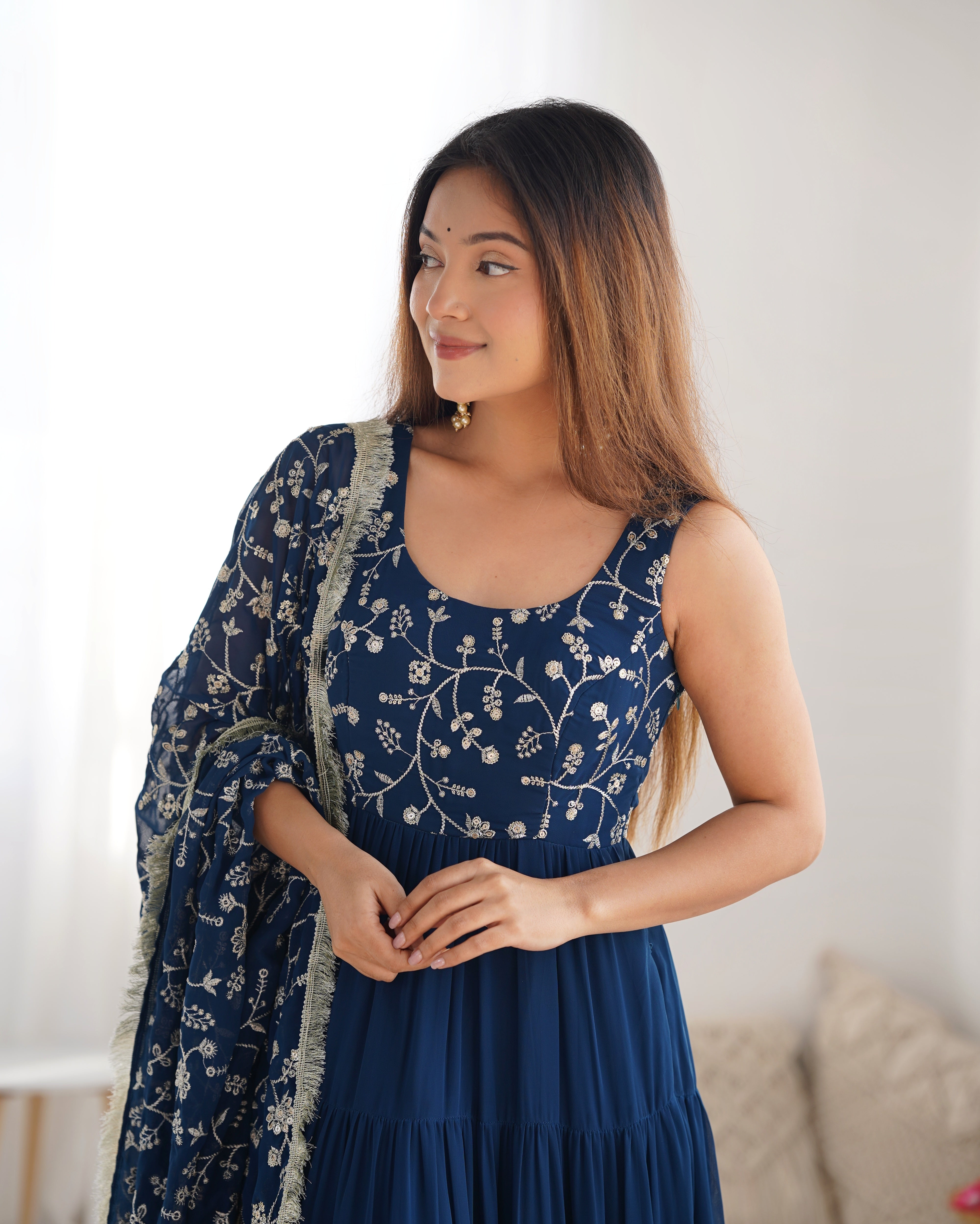 PURE SOFT FOX GEORGETTE  FABRIC GOWN