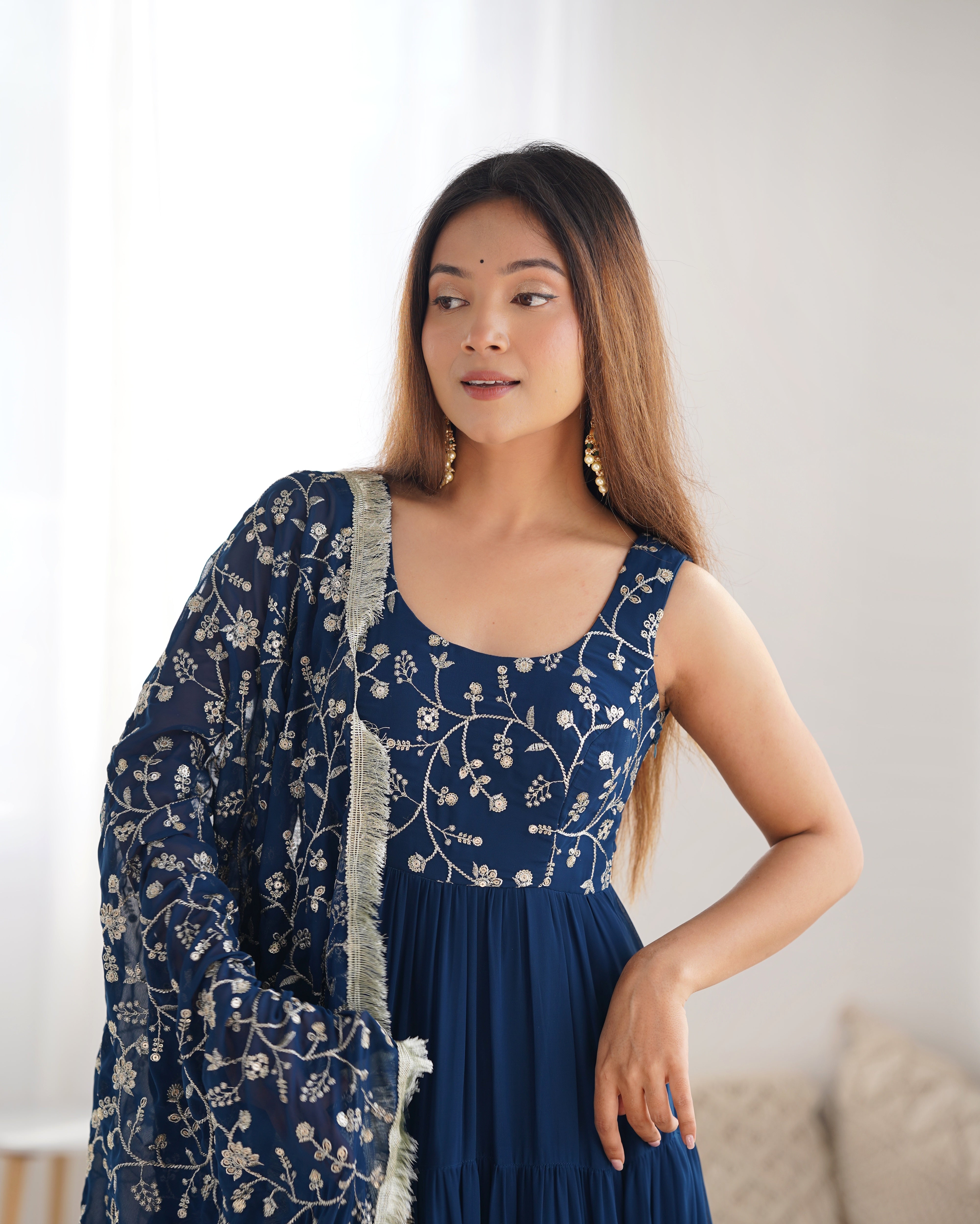 PURE SOFT FOX GEORGETTE  FABRIC GOWN