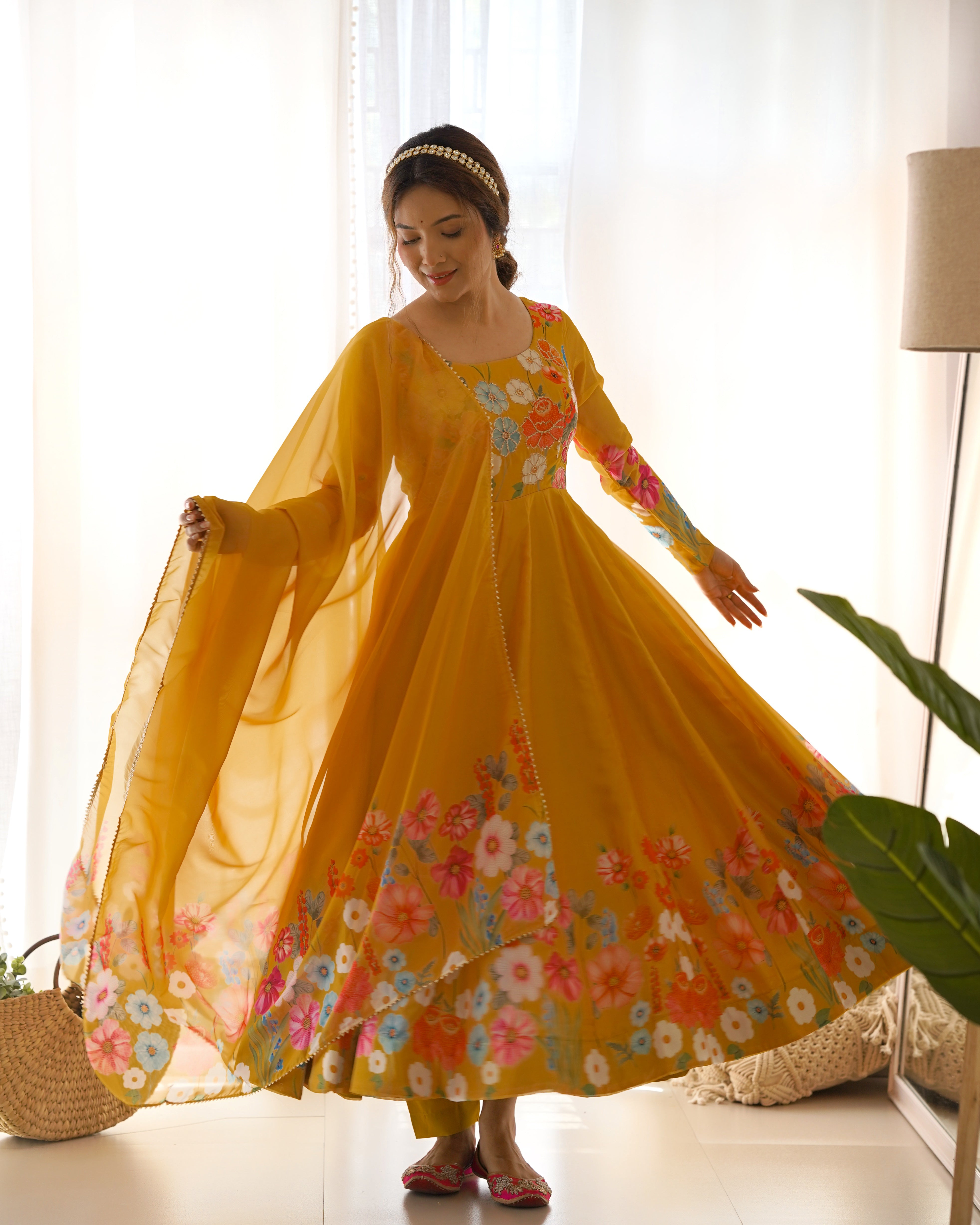 HEAVY PURE SOFT  ORGANJA SILK PRINT GOWN