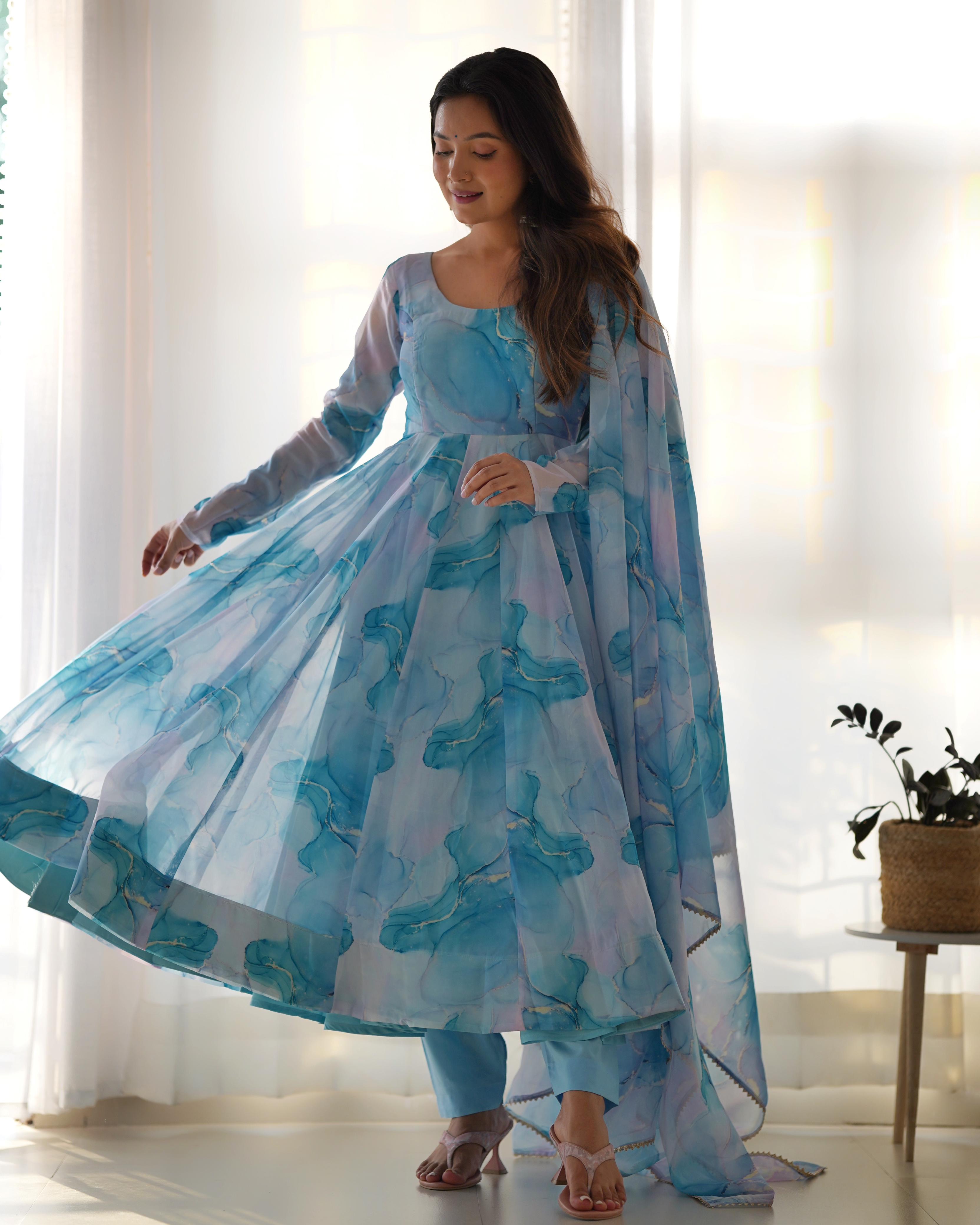 FULLY FLAIR KALI PATTERN AND CANVAS PATTA WITH DUPPTA SET,PENT READY TO WEAR