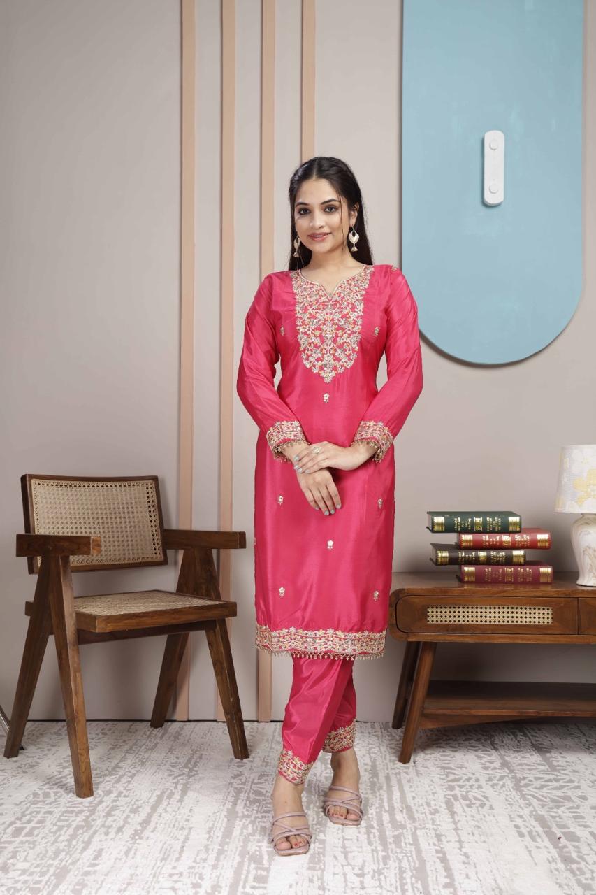 Elegant Straight Kurti Pant Dupatta Set