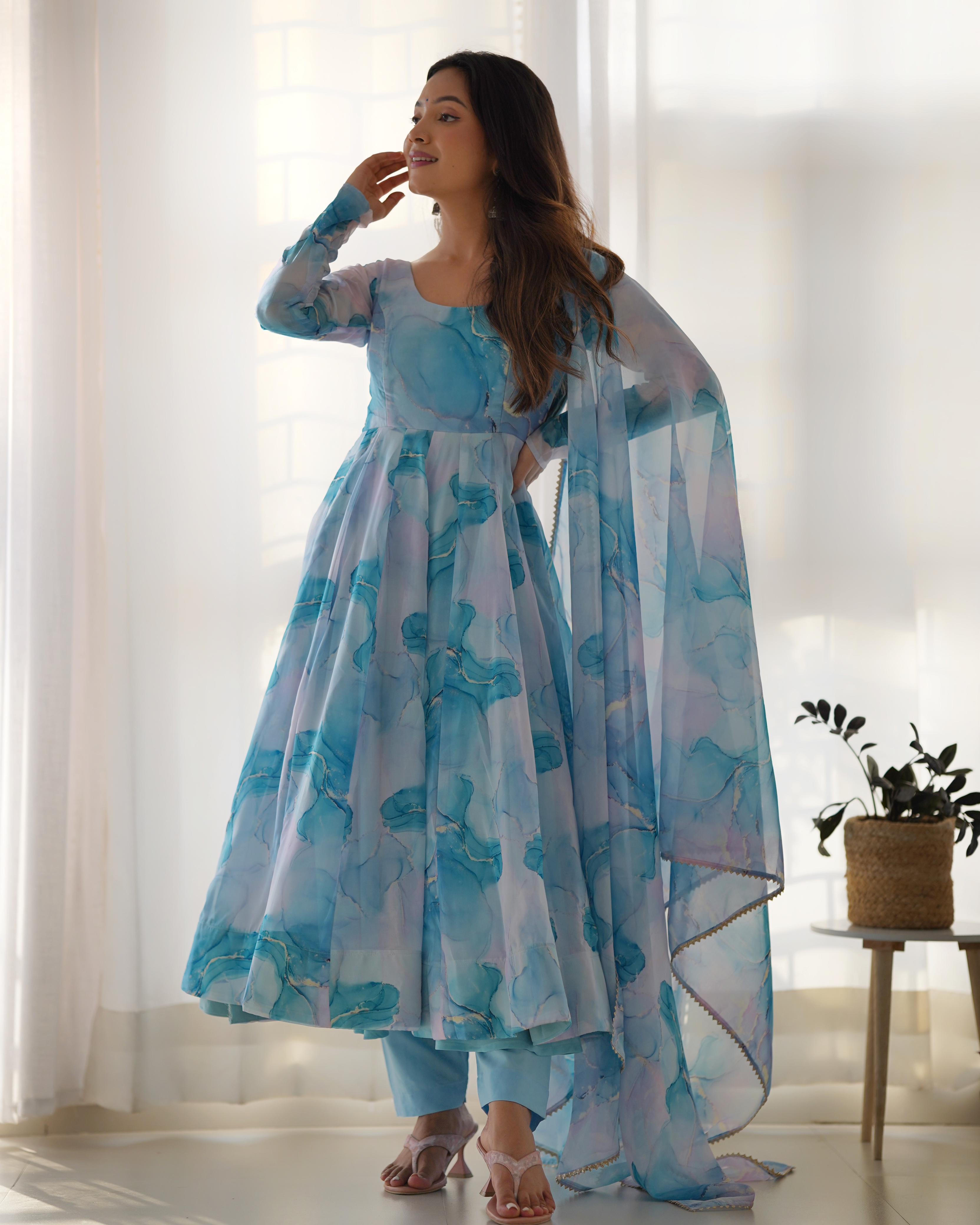 FULLY FLAIR KALI PATTERN AND CANVAS PATTA WITH DUPPTA SET,PENT READY TO WEAR