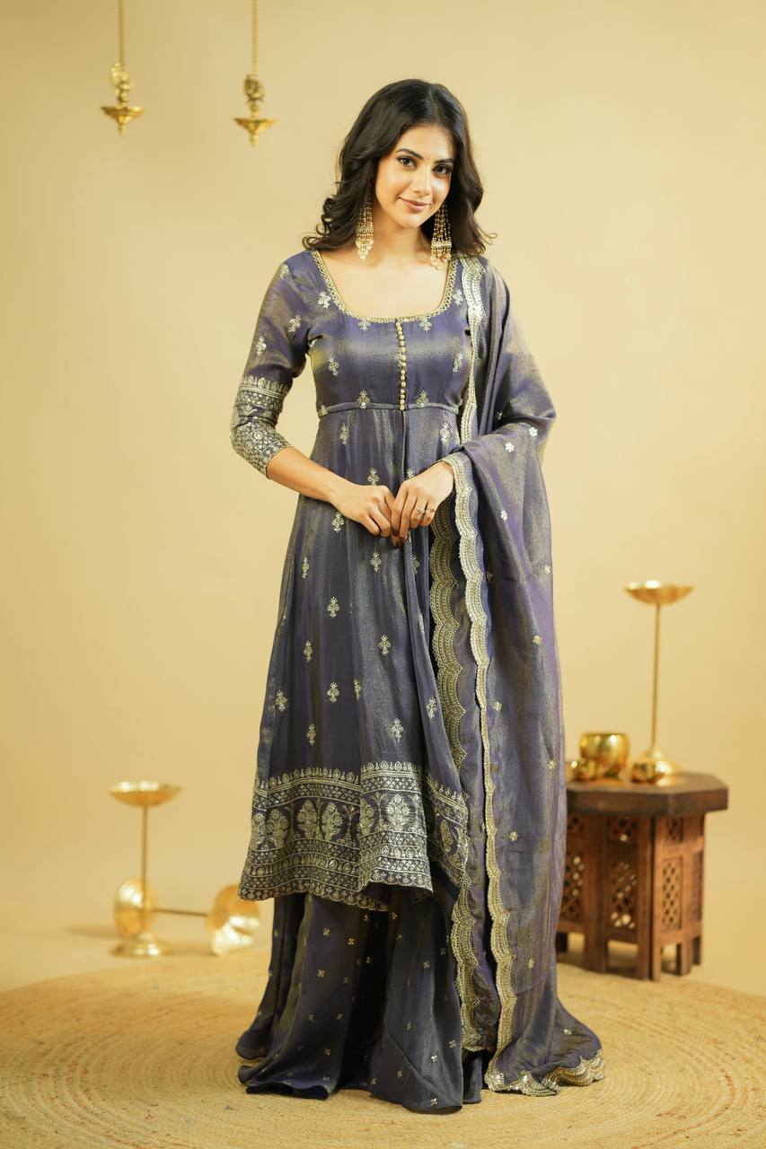 Suit LahengaN And Dupatta with Embroidery Sequins Work With Real Mirro