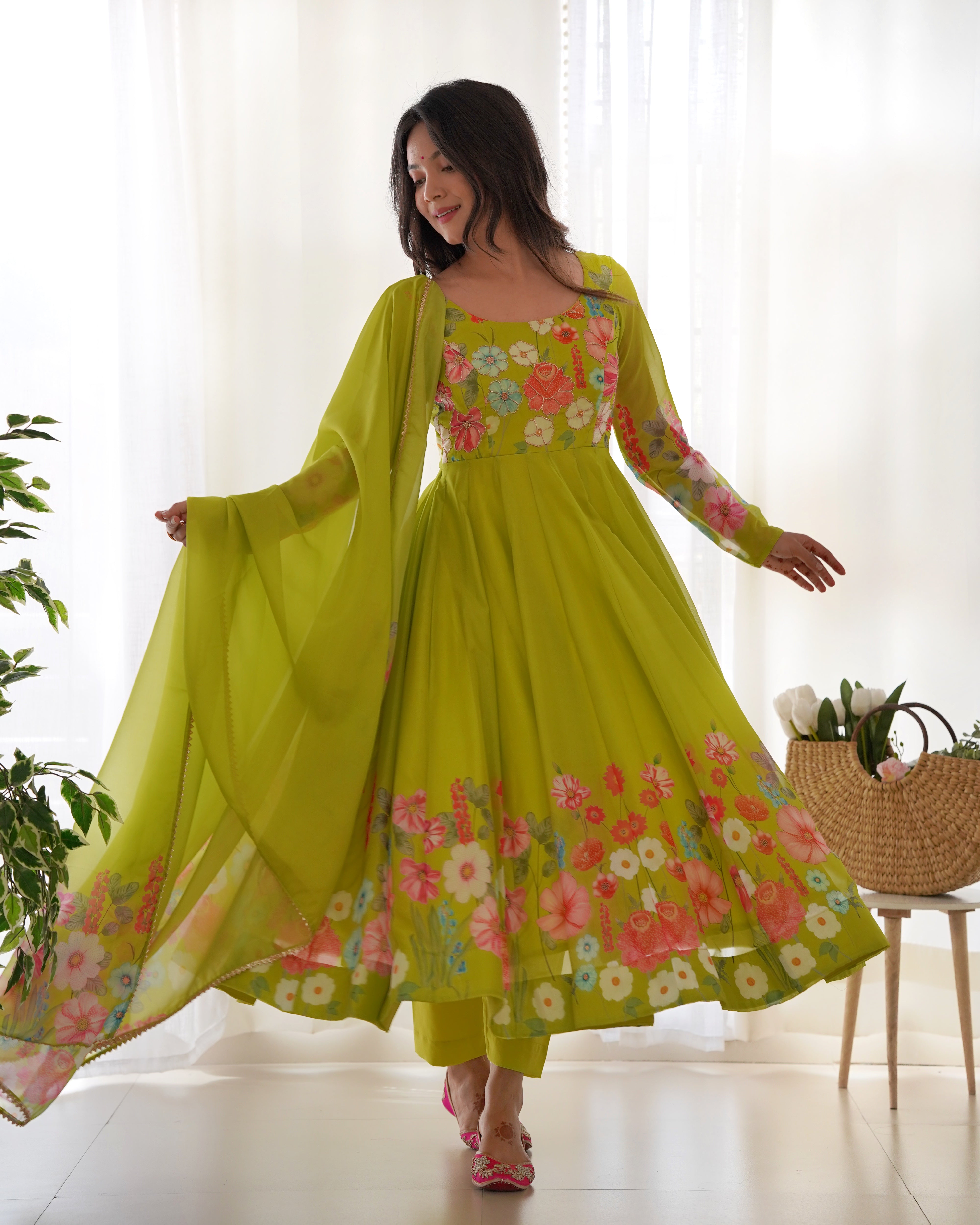 HEAVY PURE SOFT  ORGANJA SILK PRINT GOWN