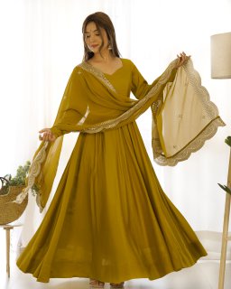 HEAVY PURE ROMANSILK  CHANDERI FABRIC GOWN