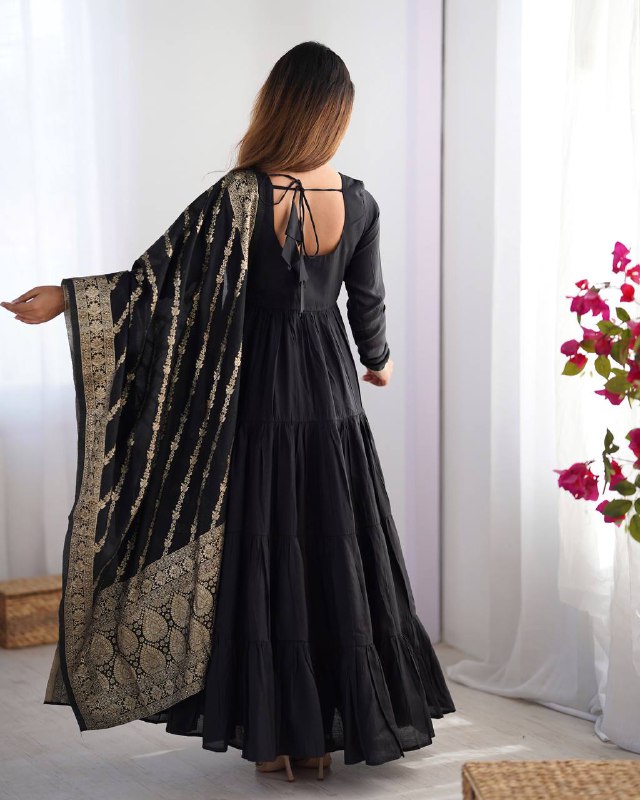 HEAVY PURE ROMANSILK CHANDERI FABRIC GOWN