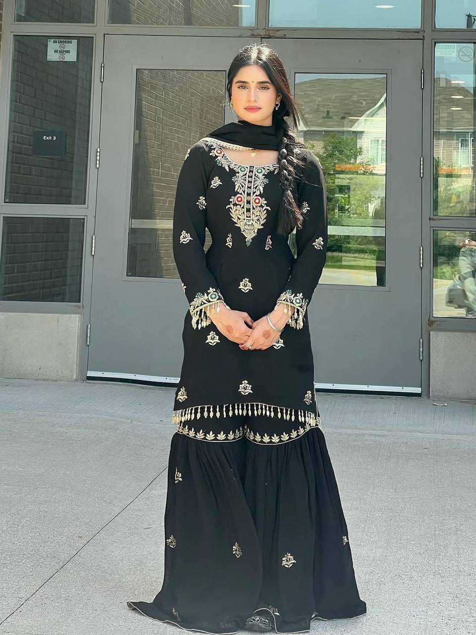 Party Wear Look Top-Sharara and Dupatta With Heavy Embroidery