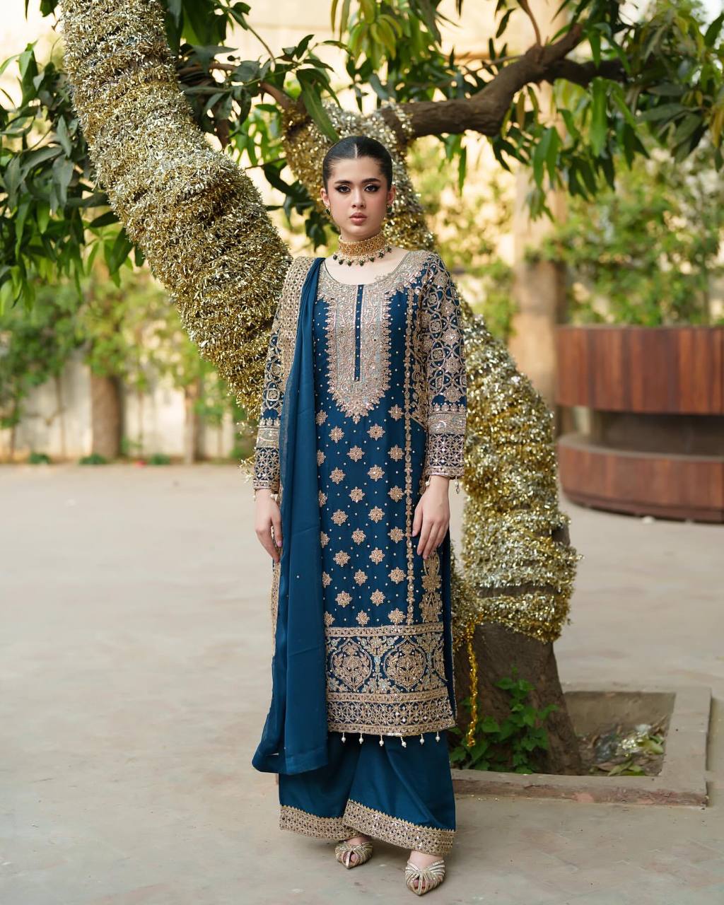 Faux Georgette With Heavy Embroidery Sequence Work Top-Bottom And Dupatta Set Fully Stitched Ready To Wear