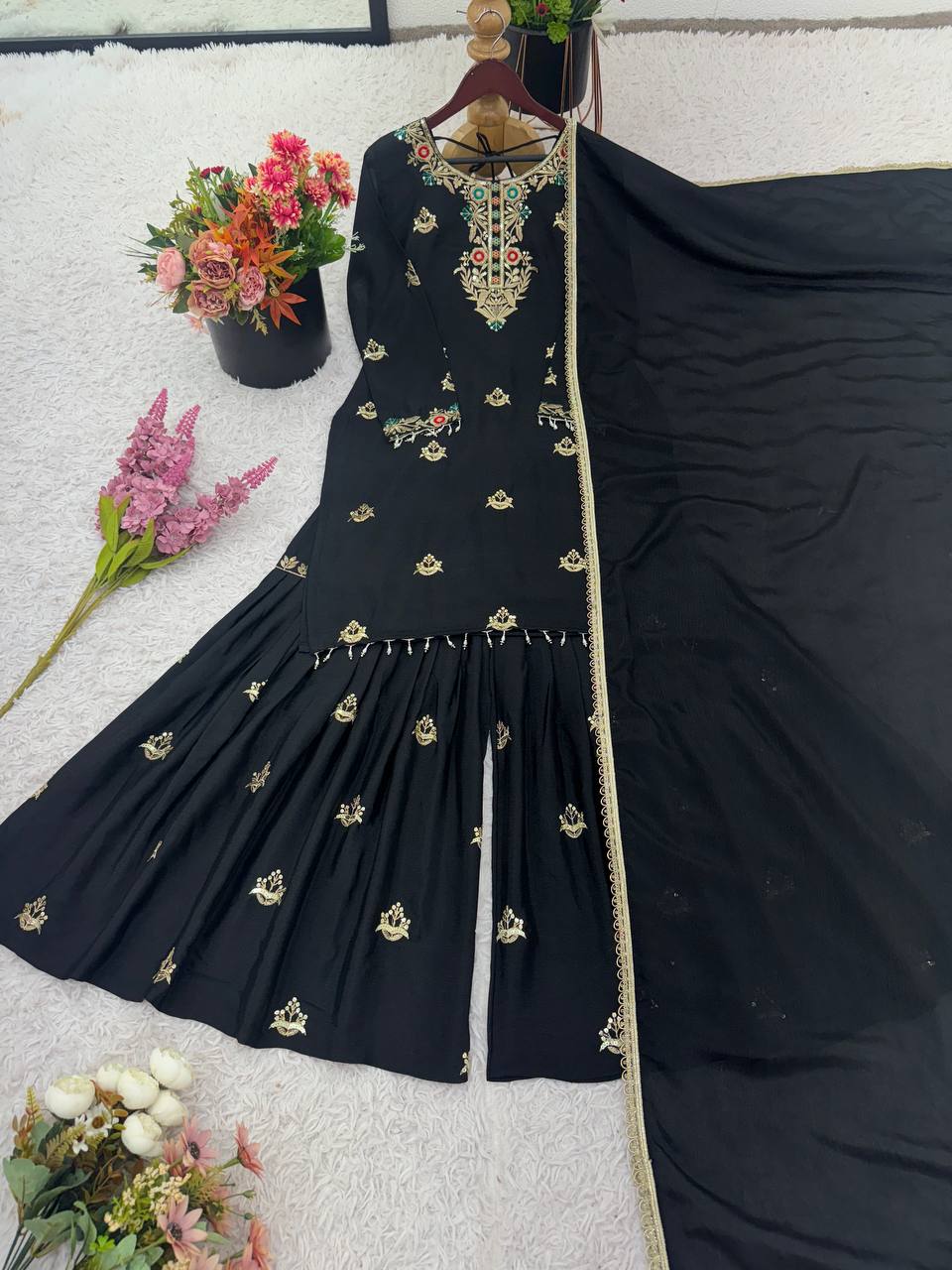 Party Wear Look Top-Sharara and Dupatta With Heavy Embroidery
