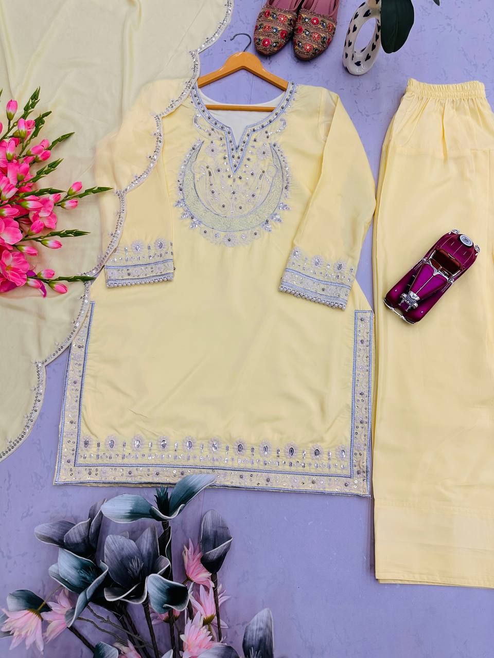 Heavy Embroidery Sequence Work Top-Bottom And Dupatta Set Fully Stitched Ready To Wear