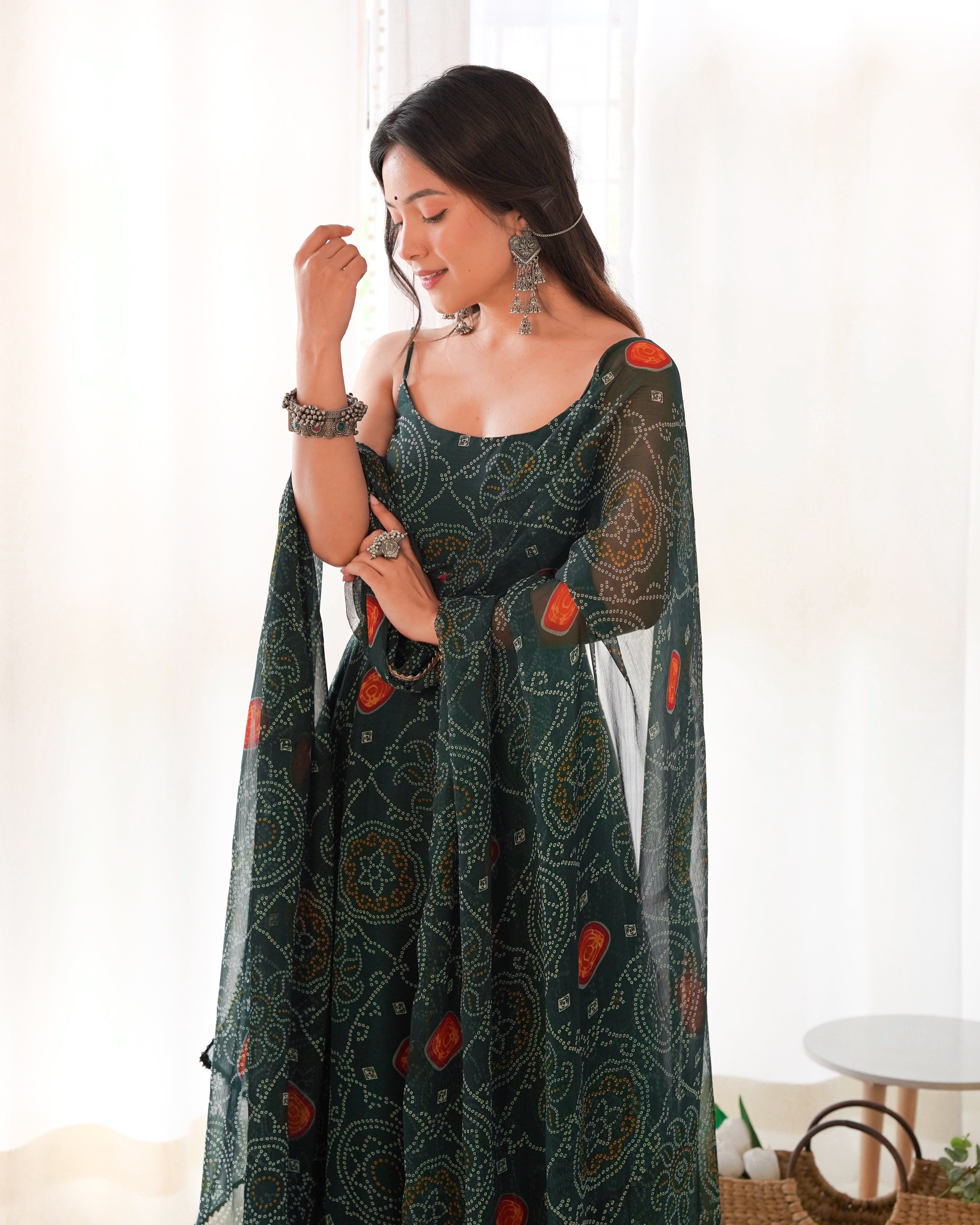 PURE SOFT LIGHTWEIGHT CHIFFON BANDHEJ FABRIC GOWN