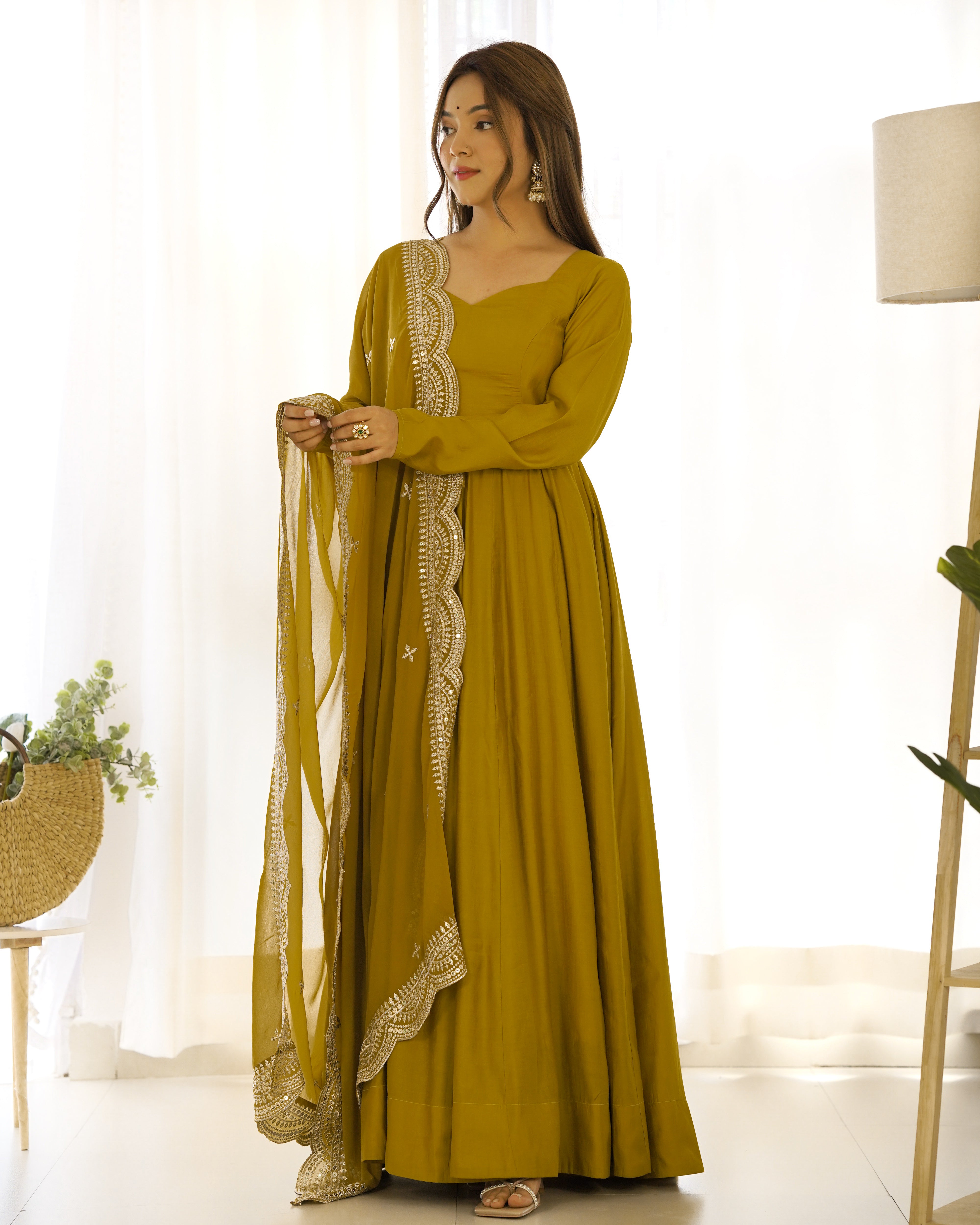 HEAVY PURE ROMANSILK  CHANDERI FABRIC GOWN