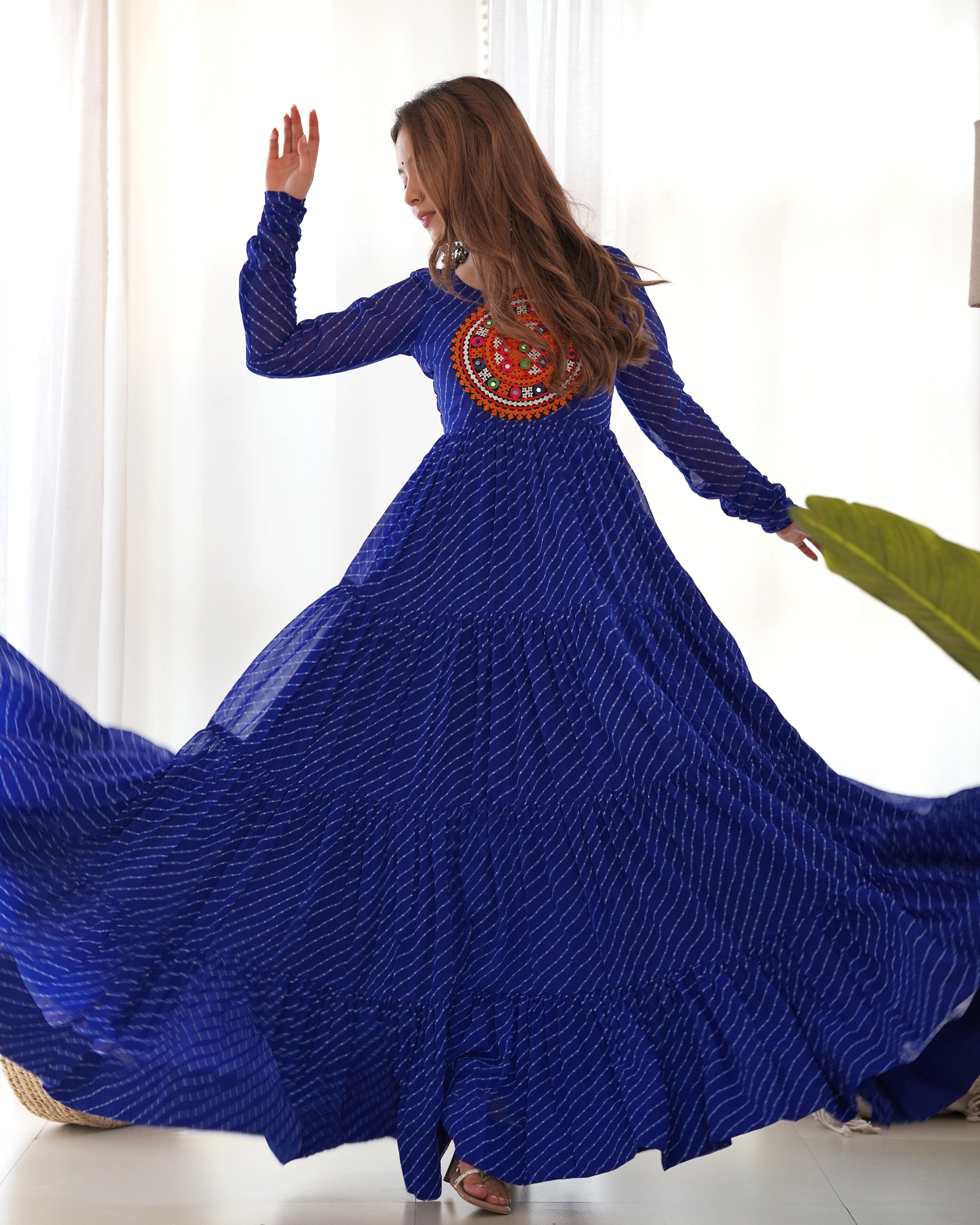 HEAVY PURE SOFT FOX GEORGETTE LAHERIYA PRINT GOWN