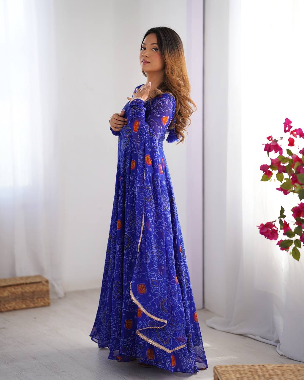 PURE SOFT LIGHTWEIGHT CHIFFON BANDHEJ FULLY FLAIR GOWN