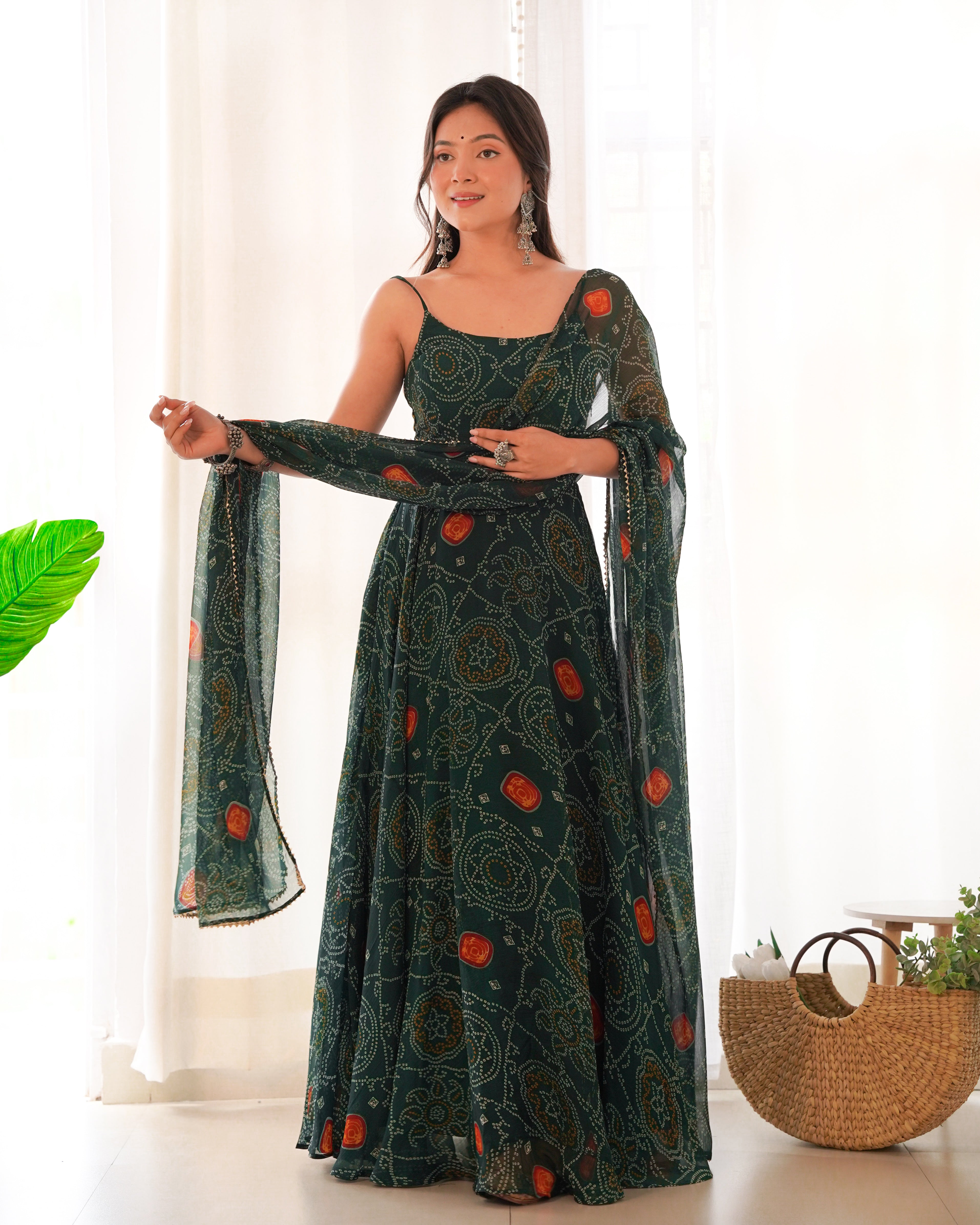 PURE SOFT LIGHTWEIGHT CHIFFON BANDHEJ FABRIC GOWN