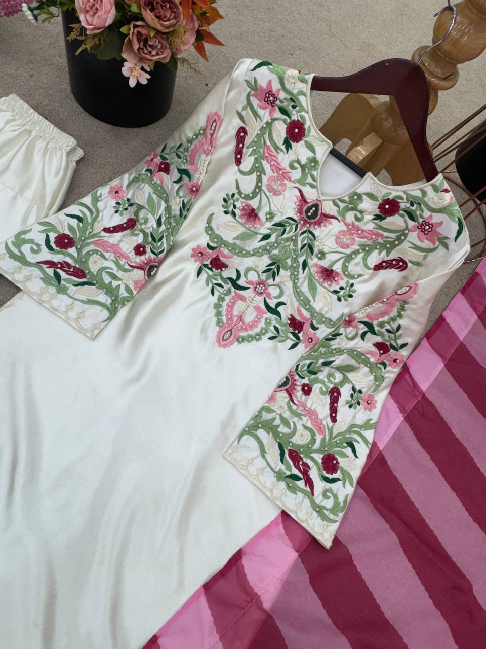Natural Crep Silk Top-Bottom And Dupatta Set