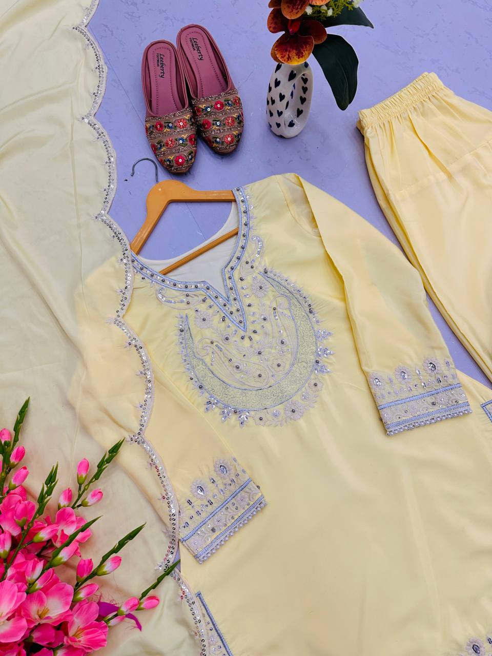 Heavy Embroidery Sequence Work Top-Bottom And Dupatta Set Fully Stitched Ready To Wear