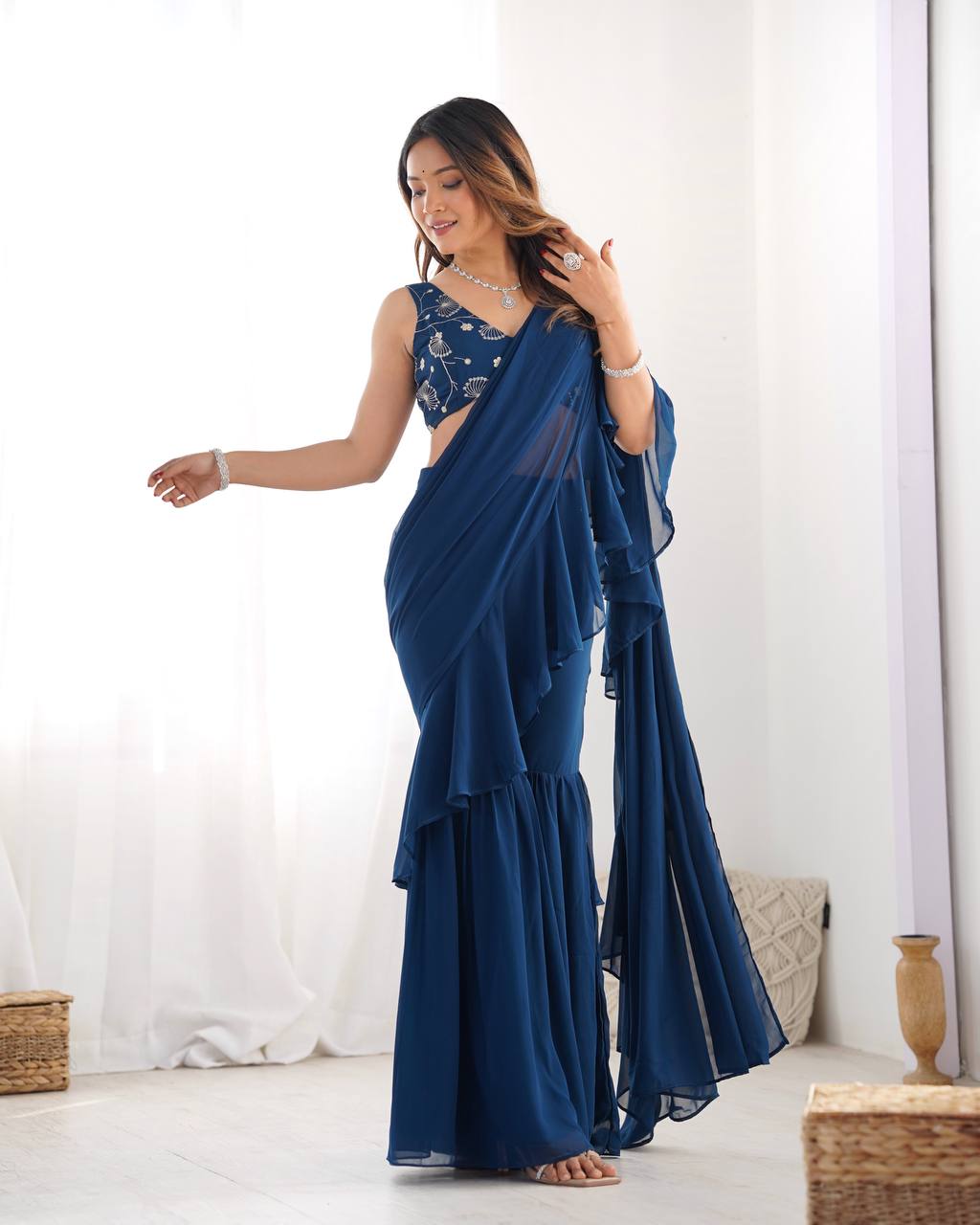 SHARARA SAREE WITH FULL STTICHED BLOUSE PREMIUM FOX GEORGETTE FABRIC*
