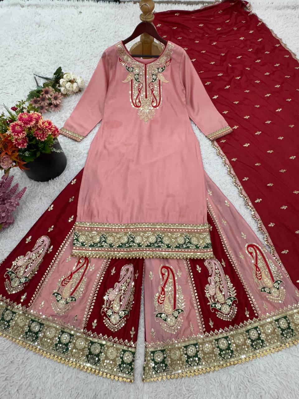 Heavy Chinnon Silk Top-Bottom And Dupatta Set