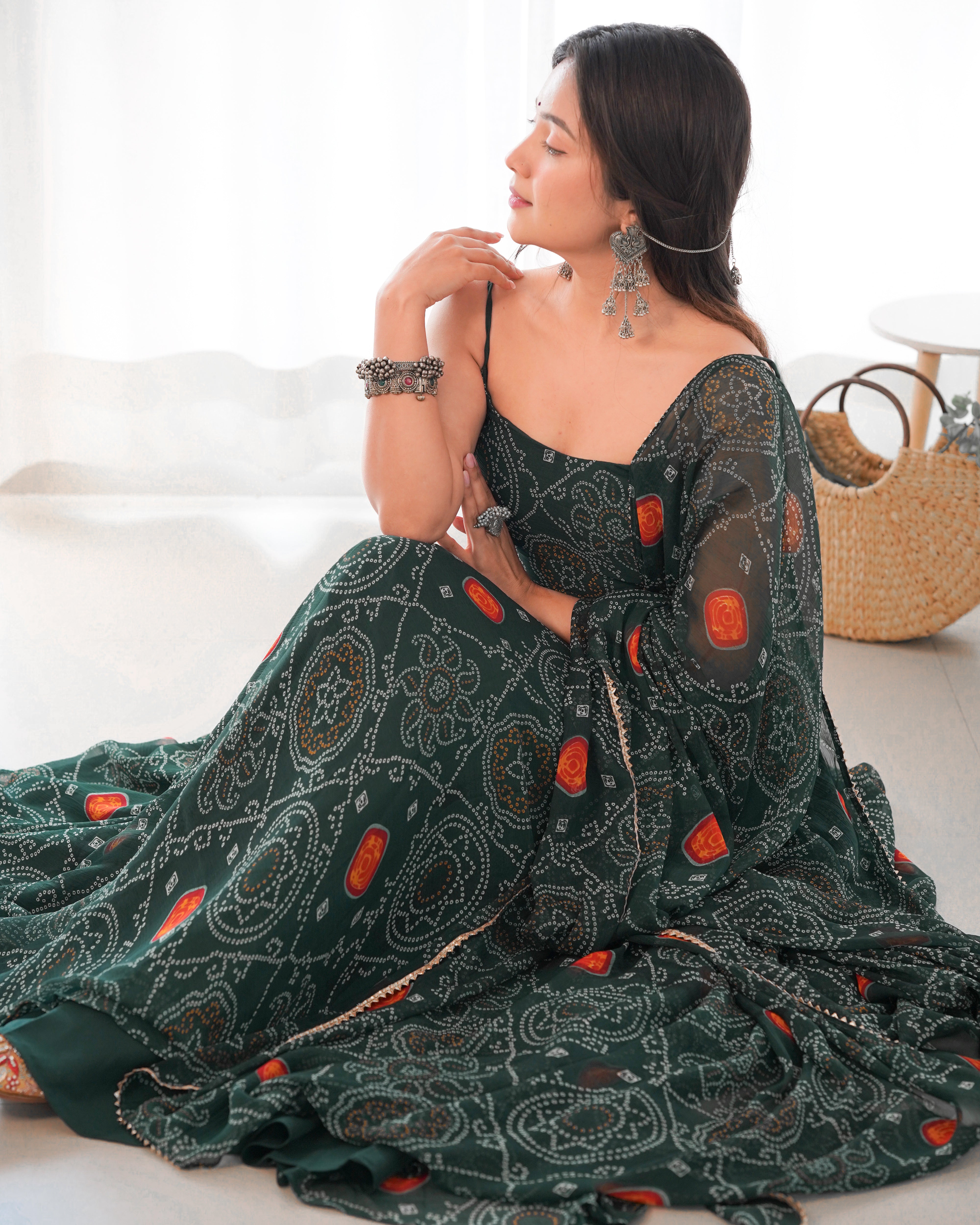 PURE SOFT LIGHTWEIGHT CHIFFON BANDHEJ FABRIC GOWN
