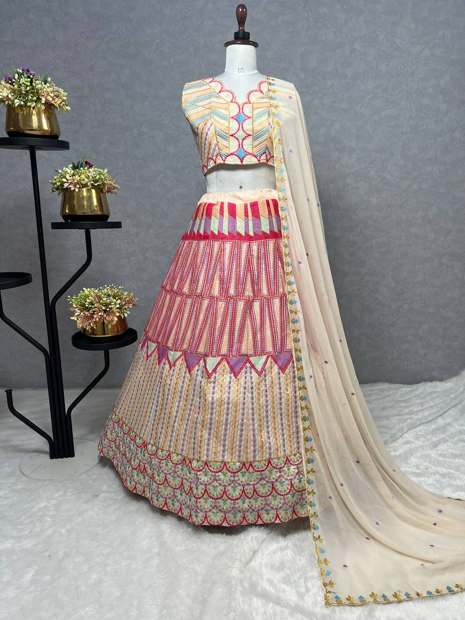 Heavy Thread Work Lahengha - Choli