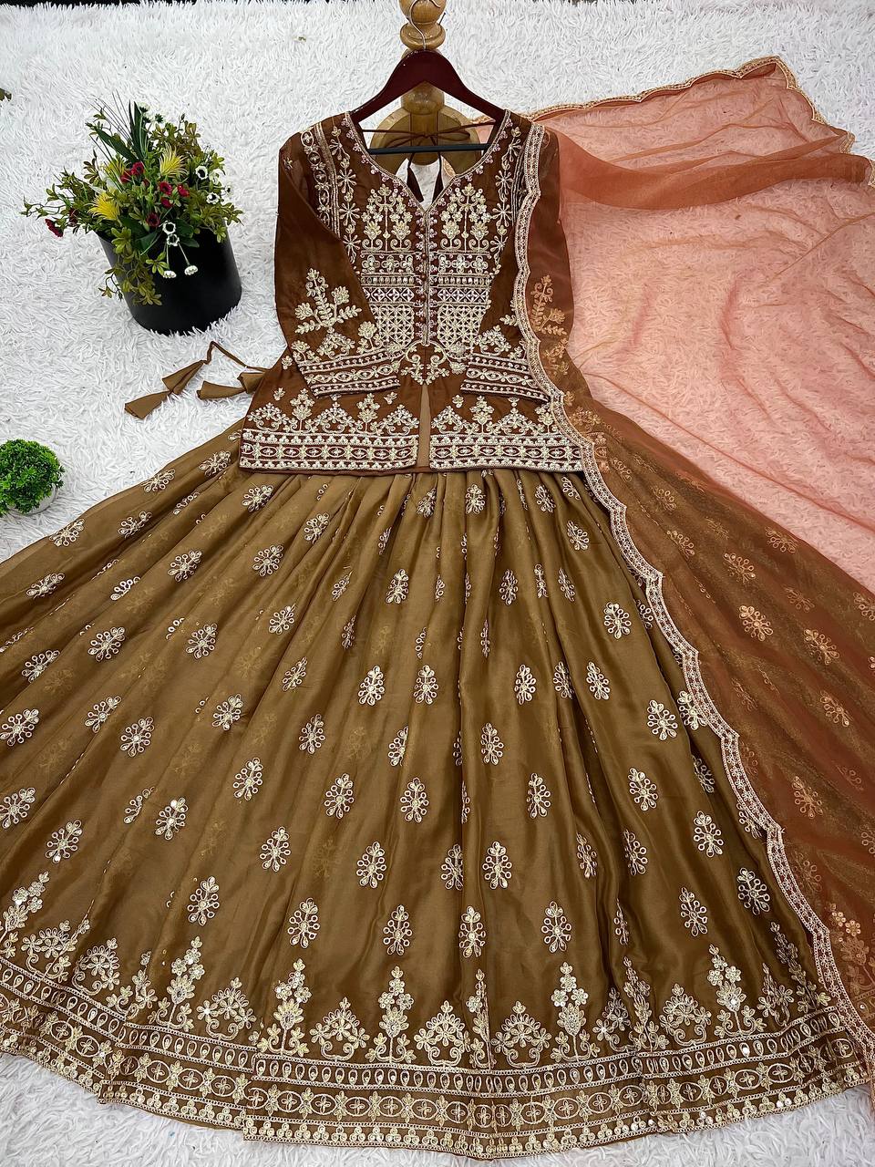 Heavy Embroidery Top Dupatta And Lehenga Set