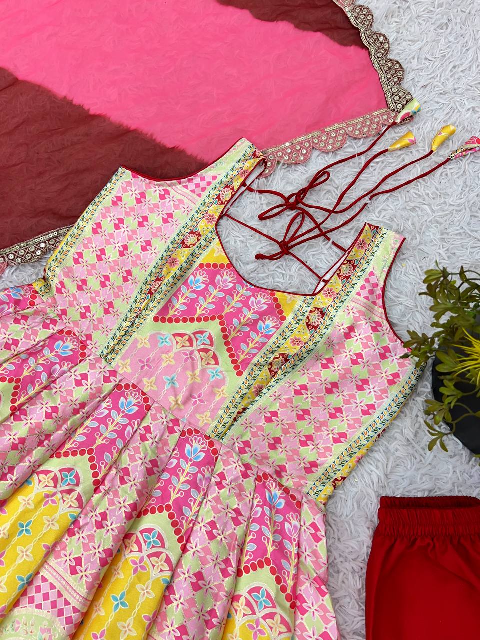 Gown, Bottom and Dupatta in Fully Kali Flair With Attached Pad