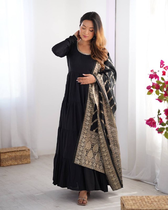 HEAVY PURE ROMANSILK CHANDERI FABRIC GOWN