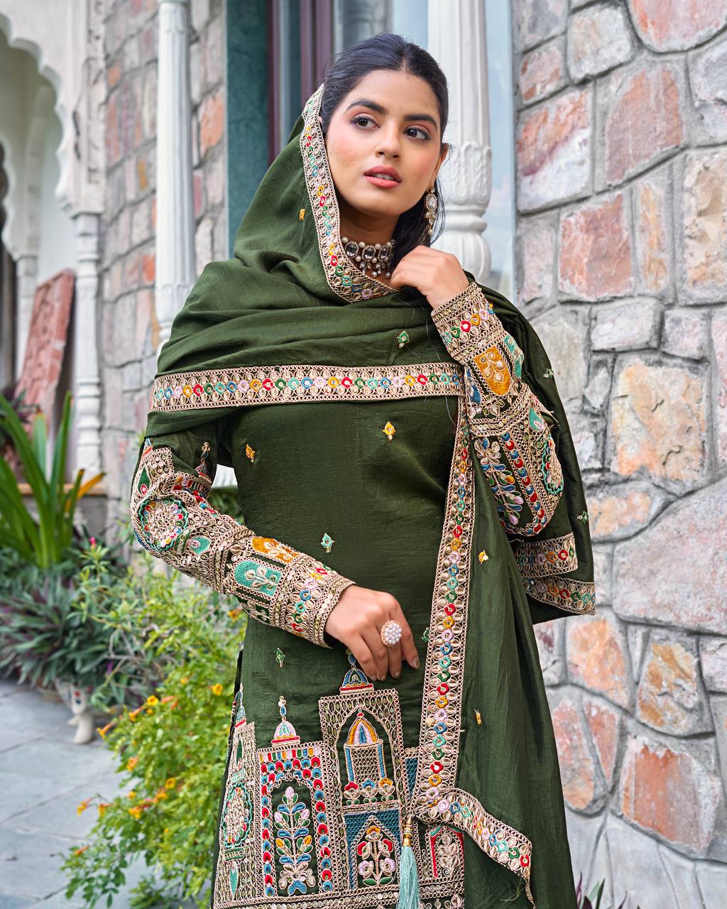 Heavy Embroidery Coding Dori-Sequence Work Top-Bottom And Dupatta Set Fully Stitched
