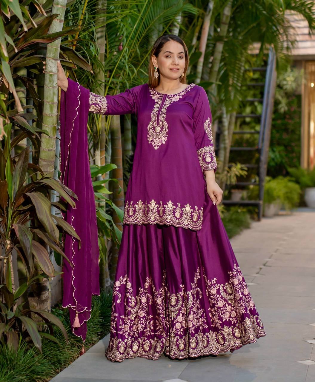 Fancy Top-Plazzo and Dupatta With Heavy Embroidery