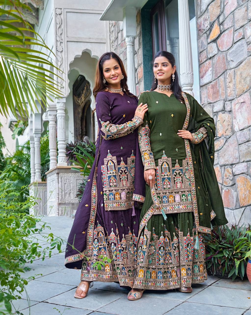 Heavy Embroidery Coding Dori-Sequence Work Top-Bottom And Dupatta Set Fully Stitched
