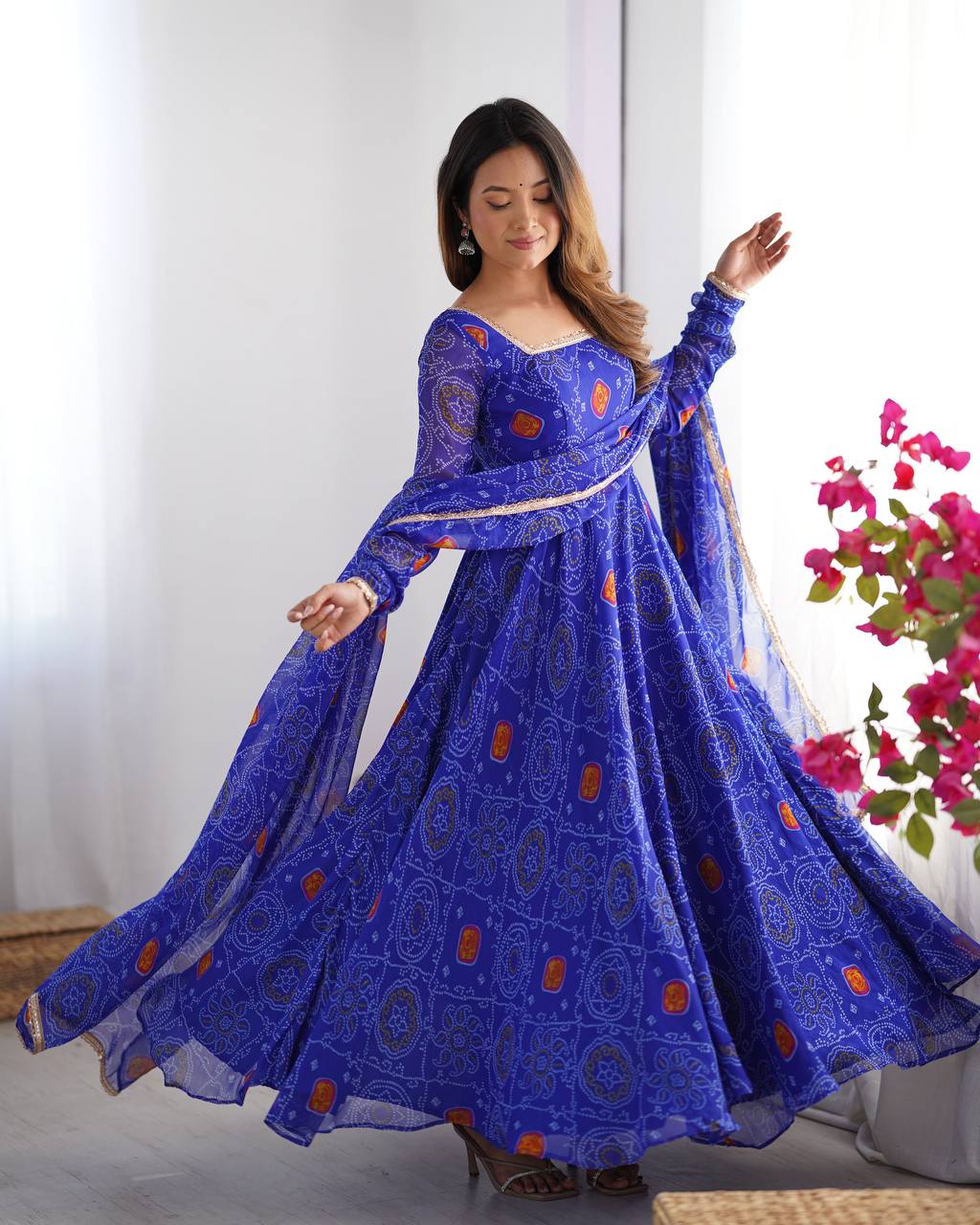 PURE SOFT LIGHTWEIGHT CHIFFON BANDHEJ FULLY FLAIR GOWN