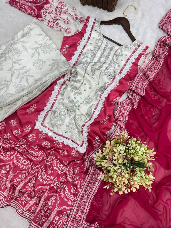 Party Wear A-Line Pattern Fancy Top-Plazzo and Dupatta With Heavy Real Mirror Hand Work