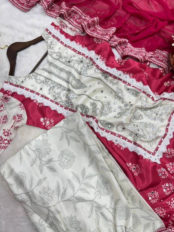 Party Wear A-Line Pattern Fancy Top-Plazzo and Dupatta With Heavy Real Mirror Hand Work