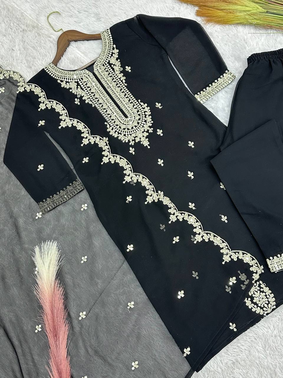 Premium Quality With Embroidery Coding Dori-Sequence Worked Kurti