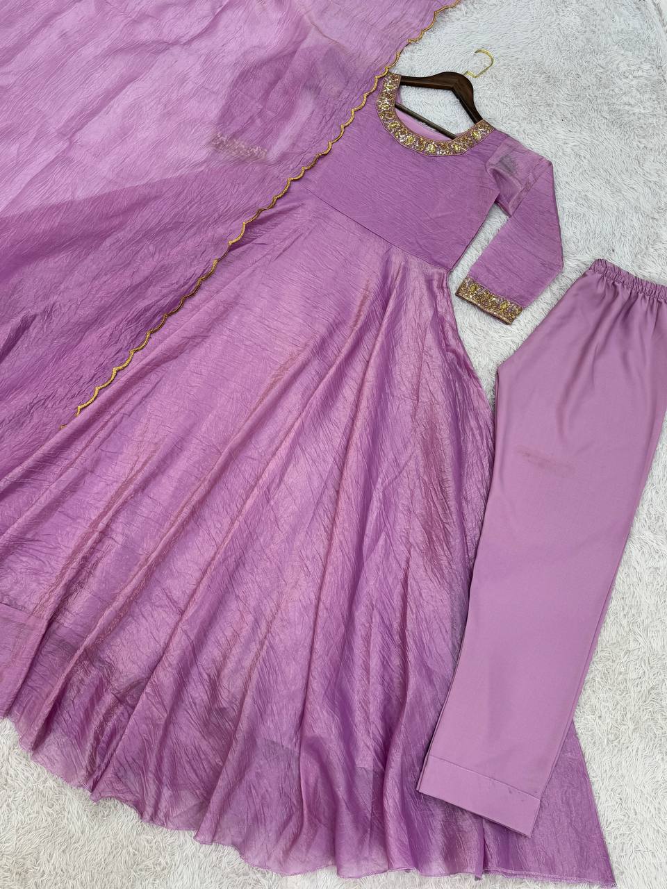 Party Wear Fancy Fabric In Embroidery Work Anarkali Gown